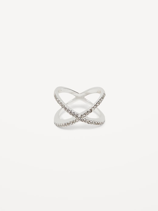 View large product image 1 of 1. Silver-Toned Crossover Ring for Women
