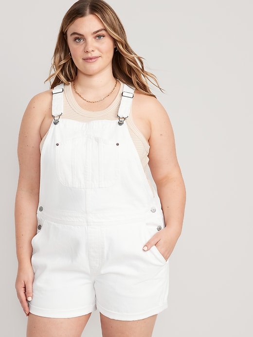 Image number 7 showing, Slouchy Straight Non-Stretch White Jean Shortalls -- 3.5-inch inseam