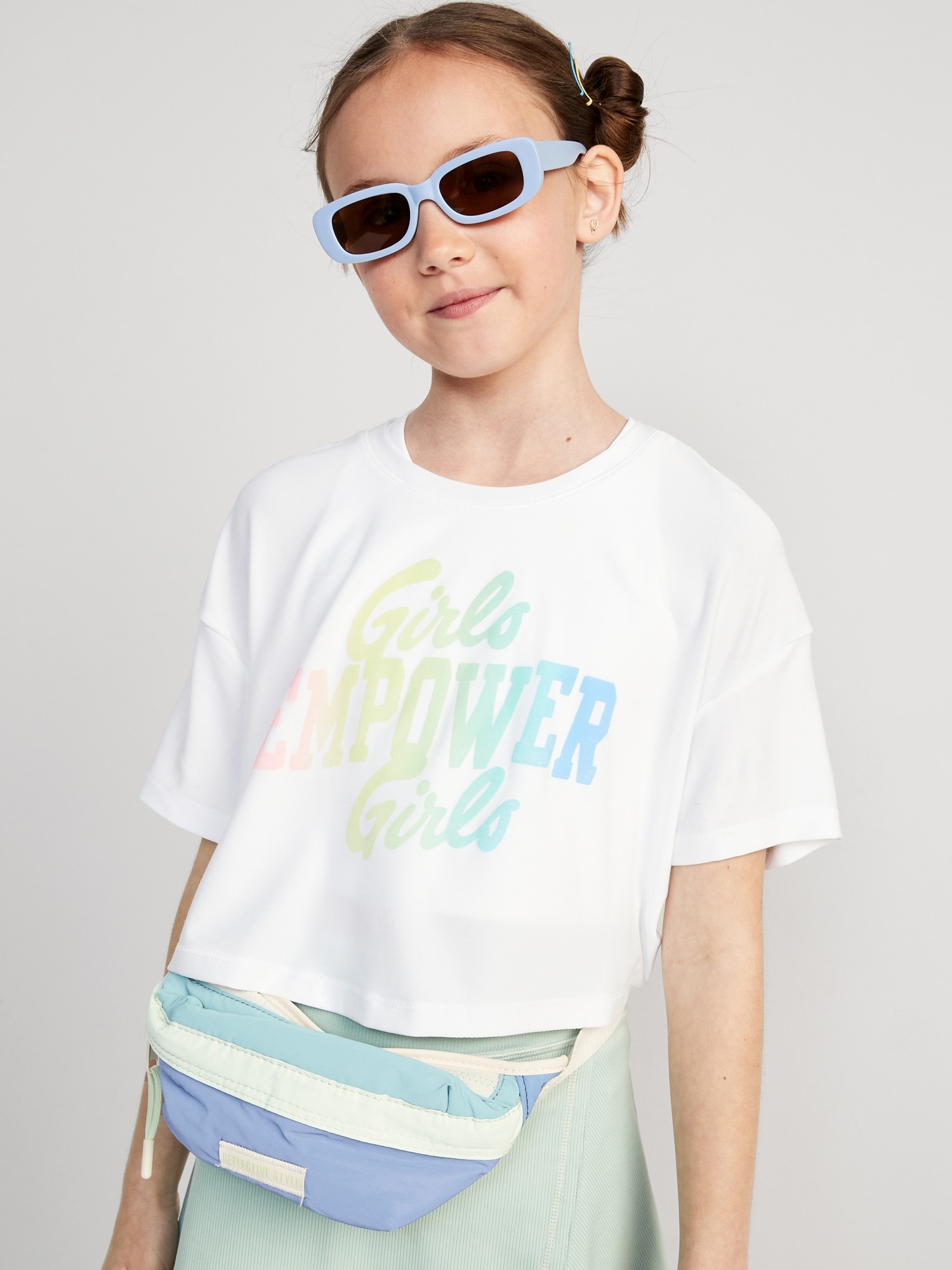 Old Navy Breathe ON Short-Sleeve Cropped Slub-Knit Performance T-Shirt for Girls white. 1