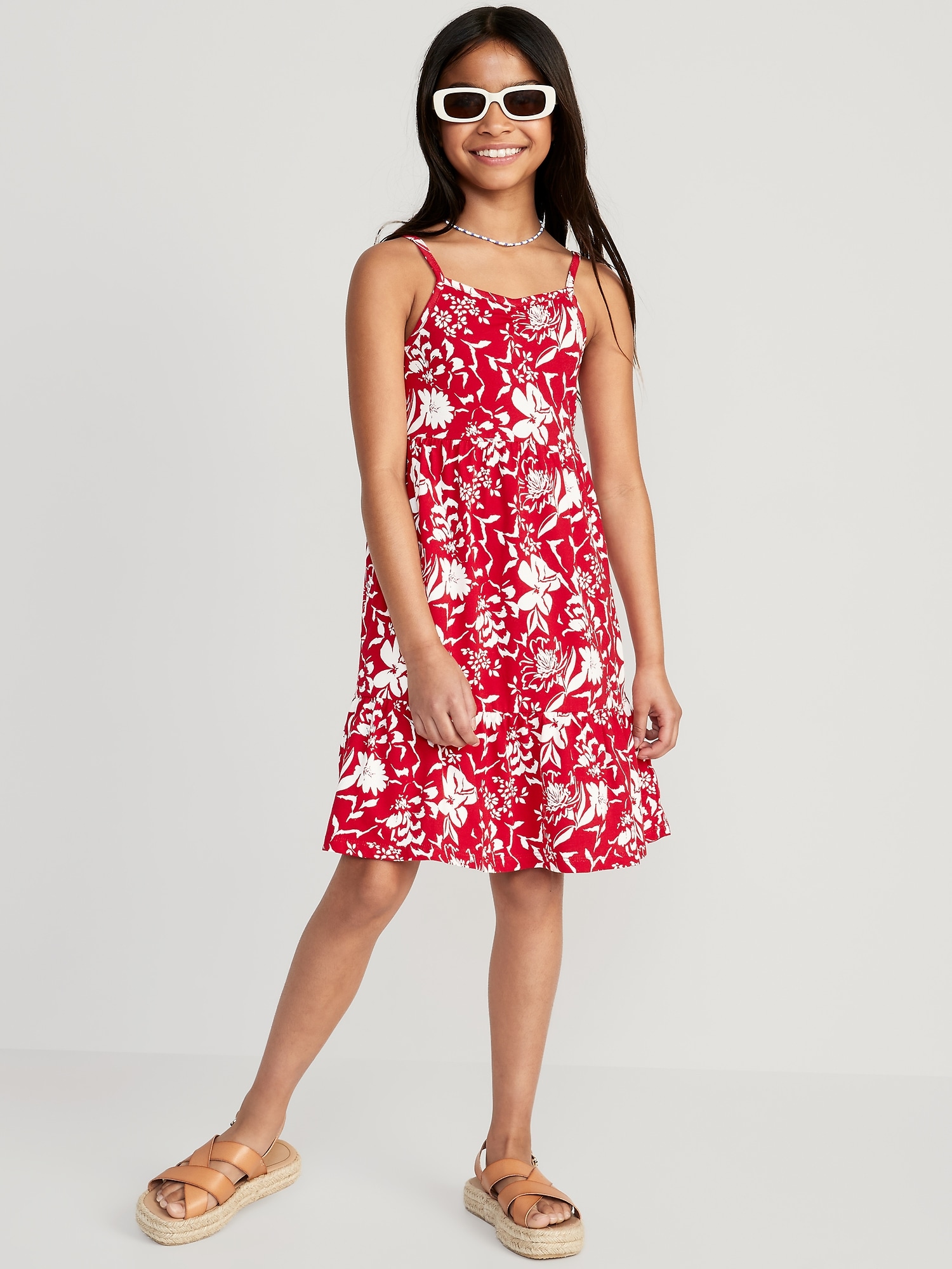 Old Navy Printed Jersey-Knit Swing Dress for Girls red. 1