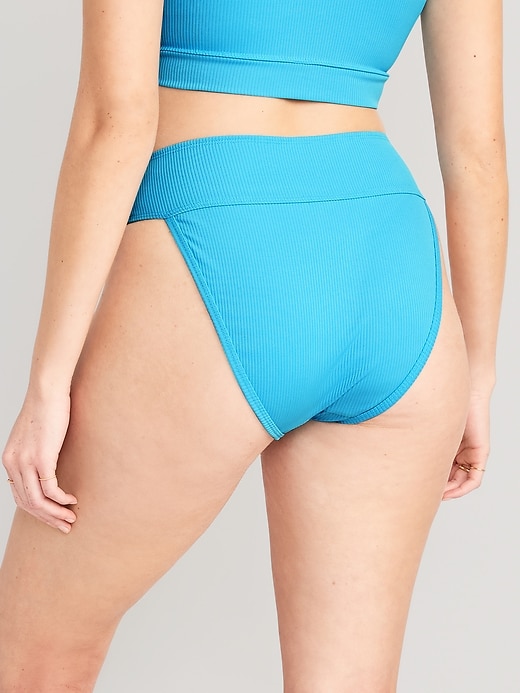 Image number 2 showing, High-Waisted Ribbed French-Cut Bikini Swim Bottoms
