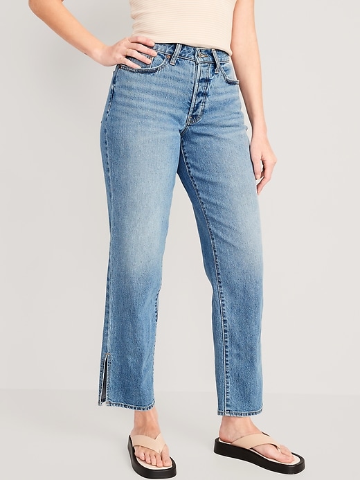 Image number 1 showing, Curvy High-Waisted Button-Fly OG Loose Side-Slit Jeans