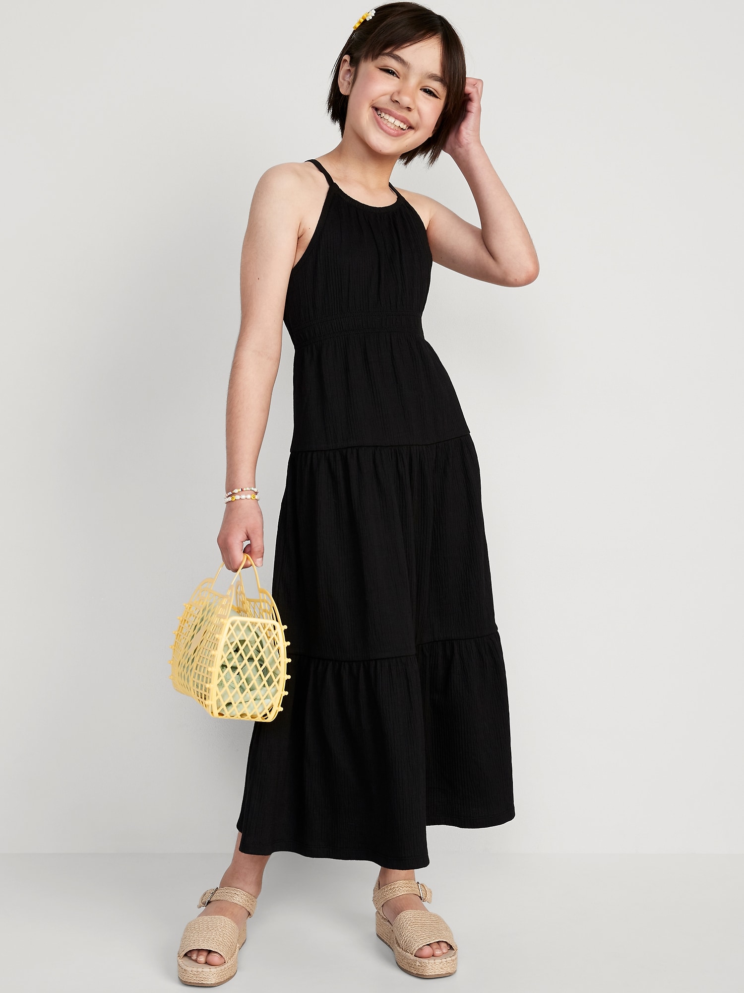 Oldnavy Sleeveless Waist-Defined Tiered Smocked Maxi Dress for Girls