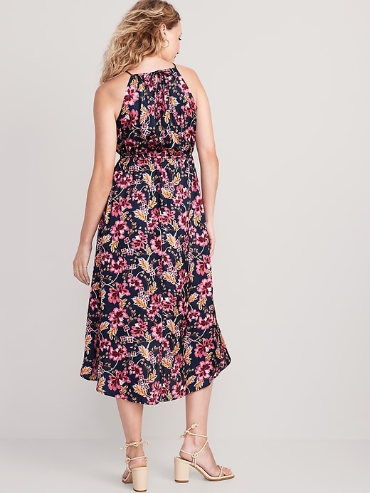 Image number 2 showing, Waist-Defined Floral Halter Satin Maxi Dress