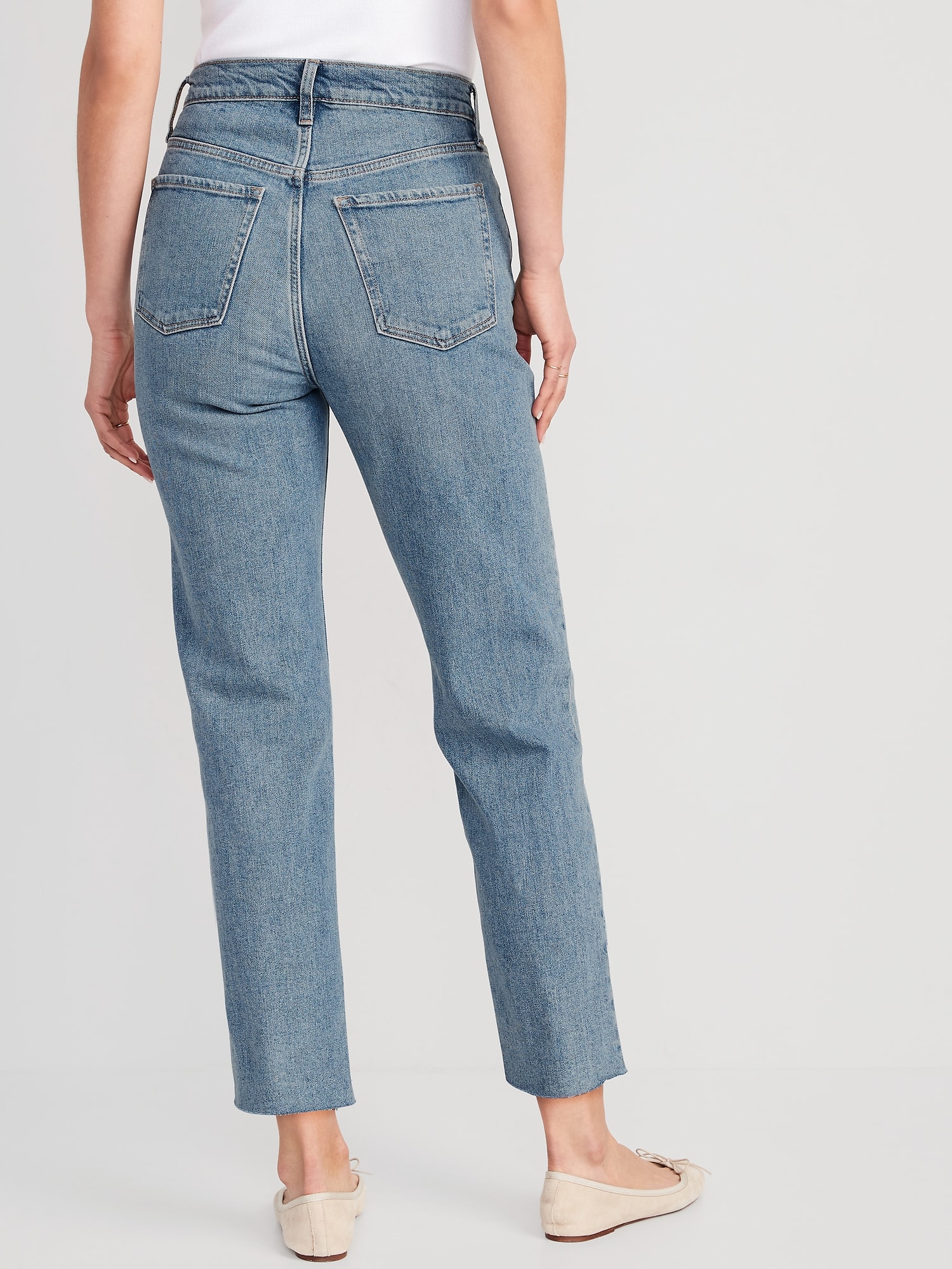 Extra High-Waisted Button-Fly Ripped Cut-Off Straight Ankle Jeans for ...