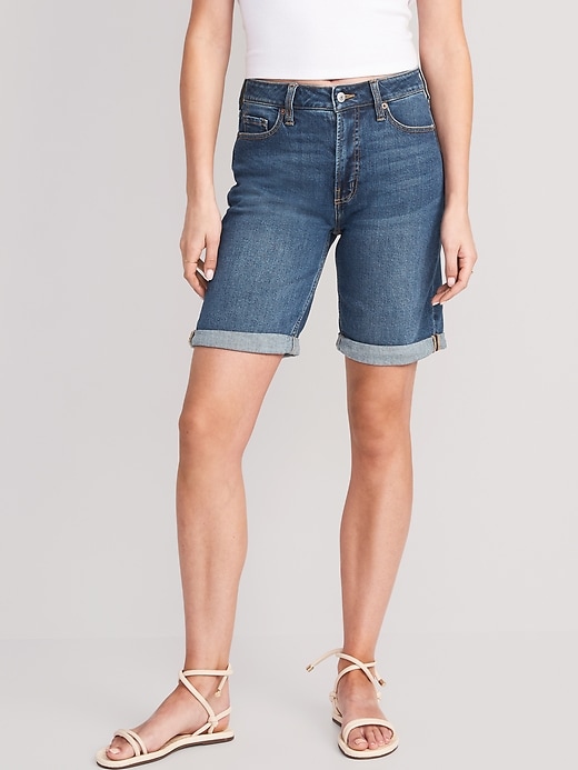 Image number 1 showing, High-Waisted O.G. Straight Jean Shorts -- 9-inch inseam