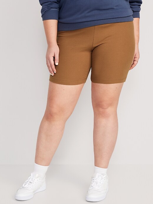 Image number 6 showing, High-Waisted Rib-Knit Biker Shorts for Women -- 8-inch inseam