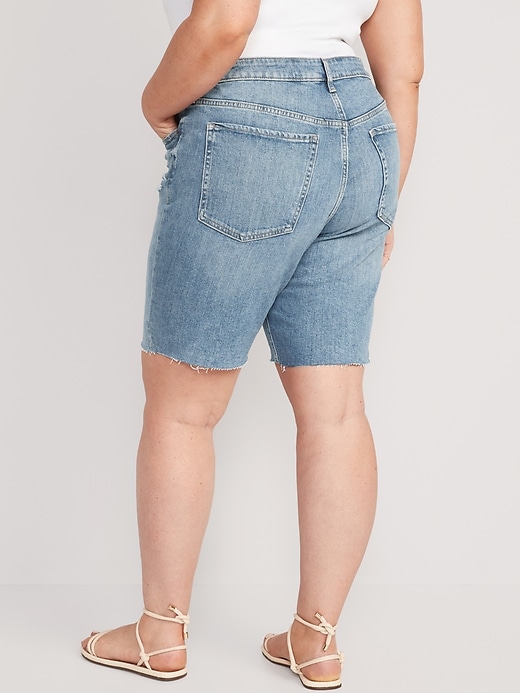 Image number 8 showing, High-Waisted Button-Fly O.G. Straight Distressed Cut-Off Jean Shorts -- 9-inch inseam