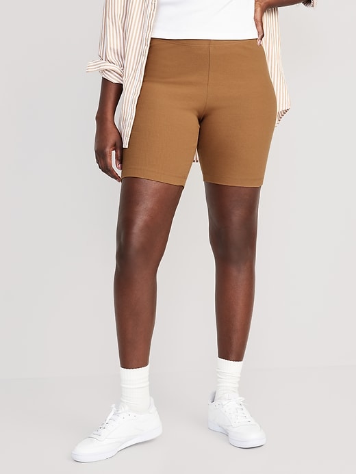 Image number 4 showing, High-Waisted Rib-Knit Biker Shorts for Women -- 8-inch inseam
