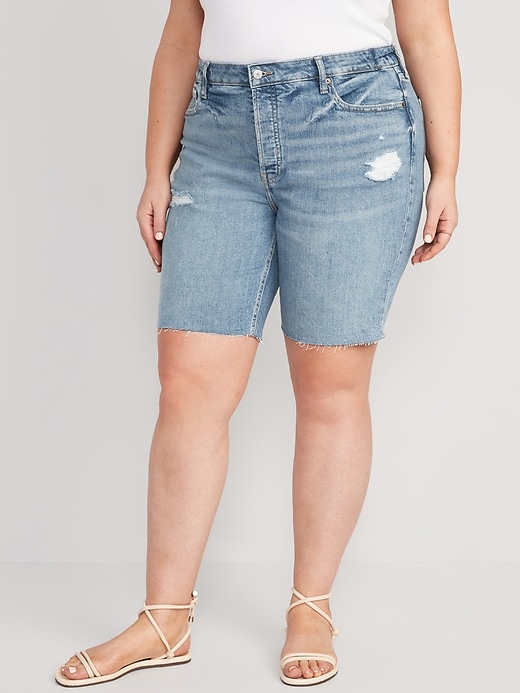 Image number 7 showing, High-Waisted Button-Fly O.G. Straight Distressed Cut-Off Jean Shorts -- 9-inch inseam