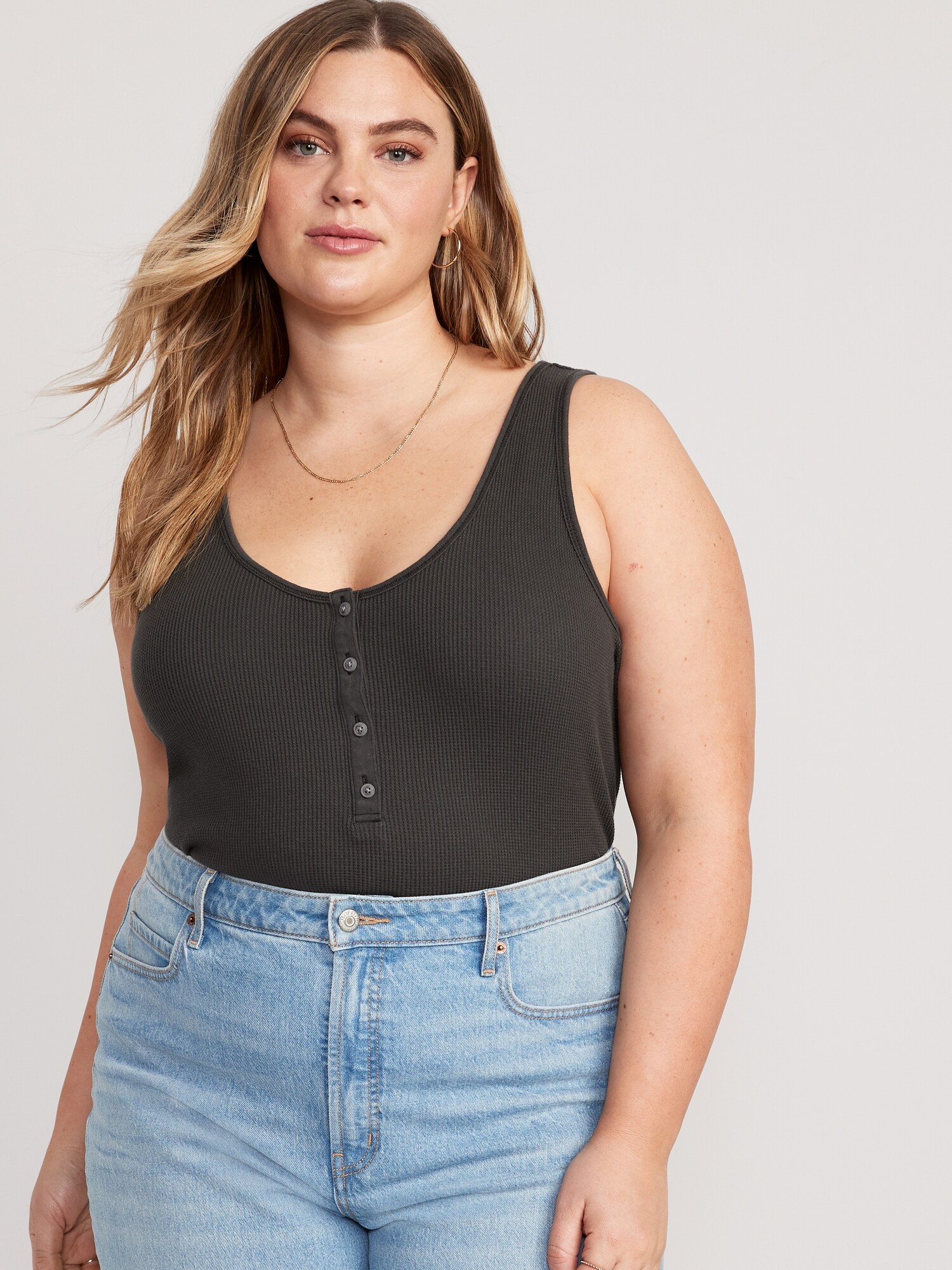 Seriously Soft Seamless Thermal Cropped Henley Tank