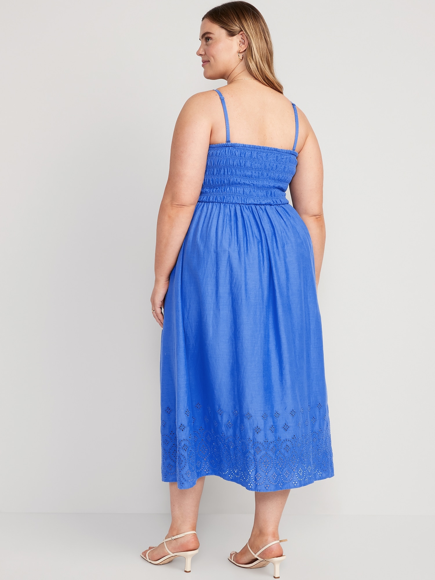 Fit & Flare Eyelet-Embroidered Smocked Maxi Cami Dress