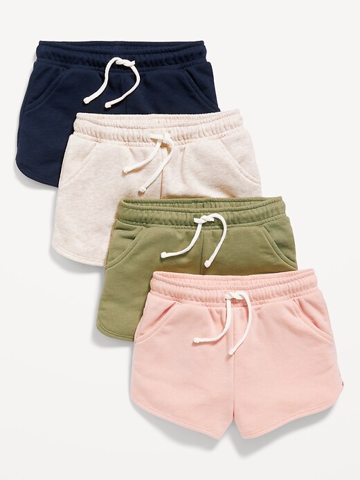View large product image 1 of 3. French Terry Drawstring Dolphin-Hem Shorts 4-Pack for Toddler Girls