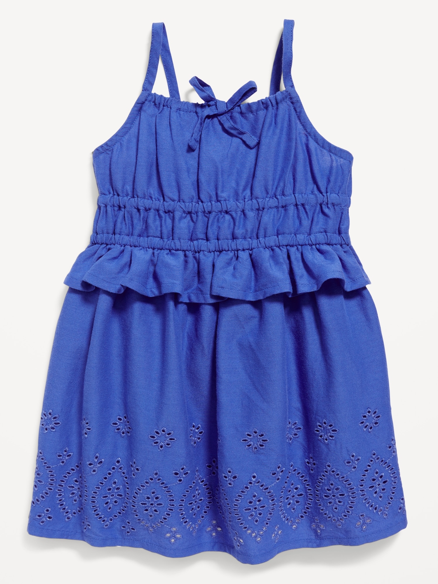 Old Navy Sleeveless Waist-Defined Embroidered Ruffled Dress for Baby blue. 1