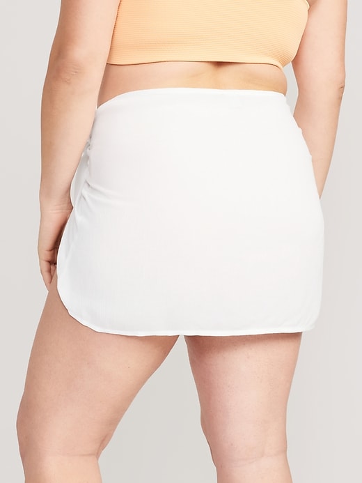 Image number 8 showing, High-Waisted Gauze Wrap-Front Sarong Swim Skirt