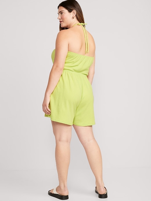 Image number 8 showing, Textured O-Ring Halter Romper -- 3.5-inch inseam