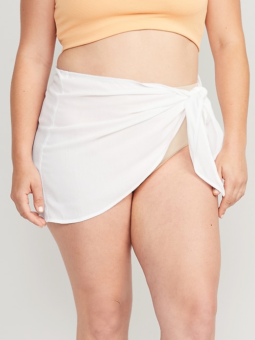 Image number 7 showing, High-Waisted Gauze Wrap-Front Sarong Swim Skirt
