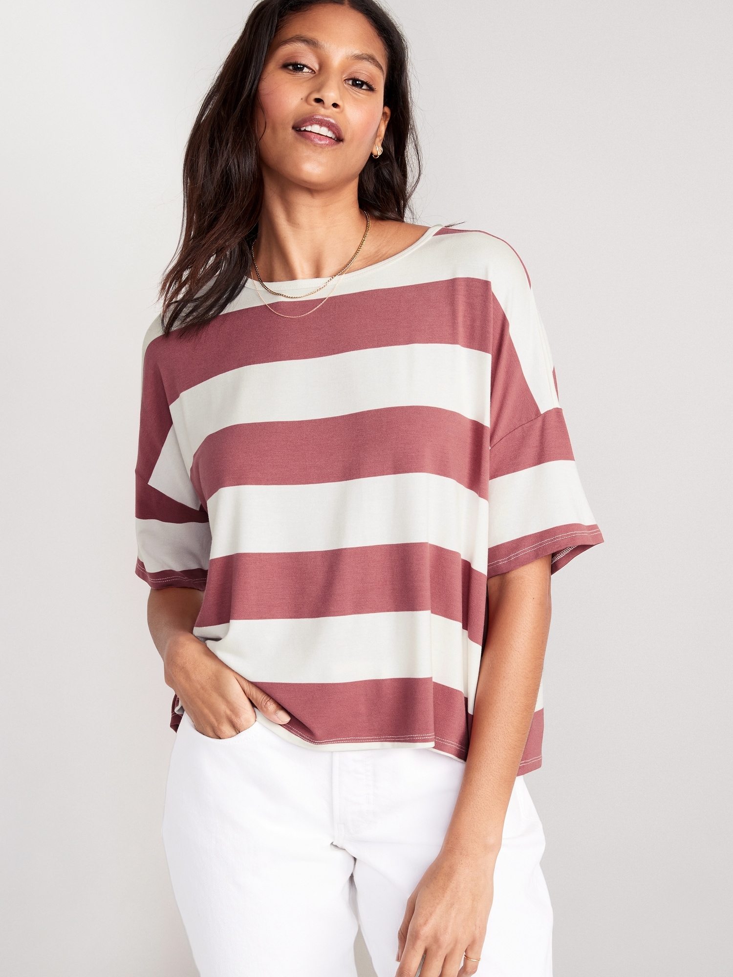 Luxe Oversized Striped Cropped T-Shirt for Women
