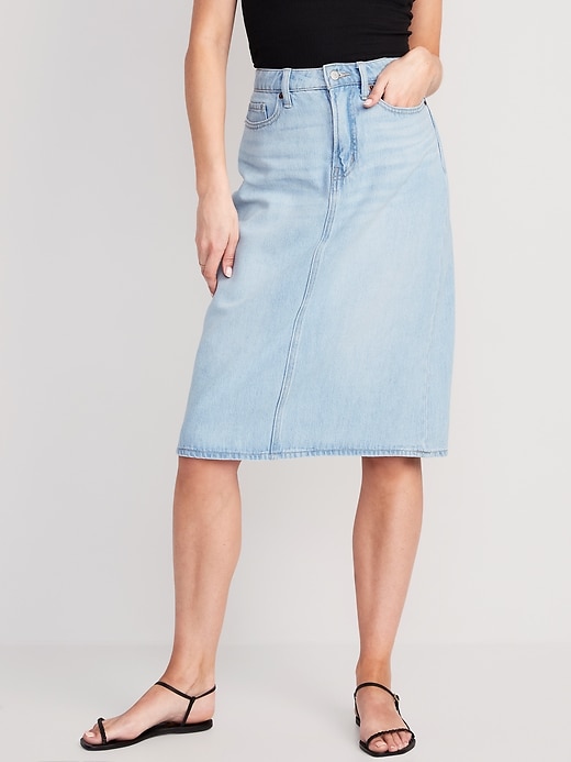 Extra High-Waisted A-Line Midi Jean Skirt | Old Navy