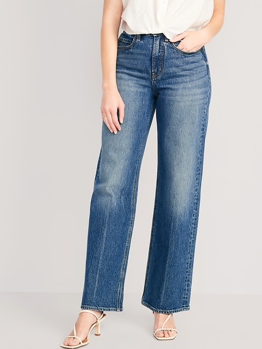 Image number 1 showing, Curvy Extra High-Waisted Sky-Hi Wide-Leg Jeans