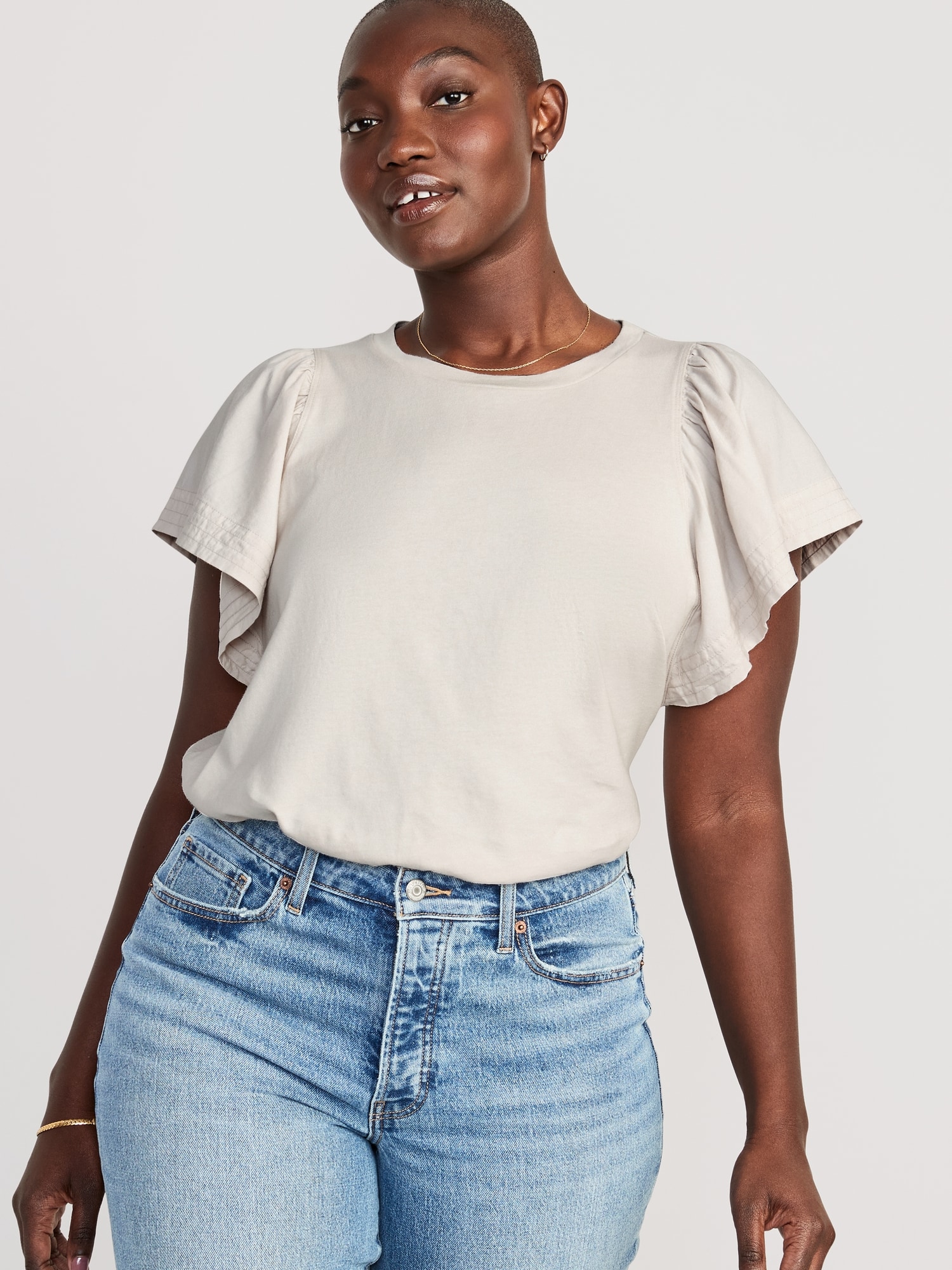 Flutter-Sleeve Paneled T-Shirt
