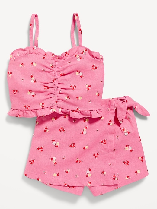 View large product image 1 of 3. Printed Linen-Blend Ruffle-Trim Cami Top & Skort Set for Toddler Girls