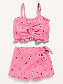 View large product image 3 of 3. Printed Linen-Blend Ruffle-Trim Cami Top & Skort Set for Toddler Girls