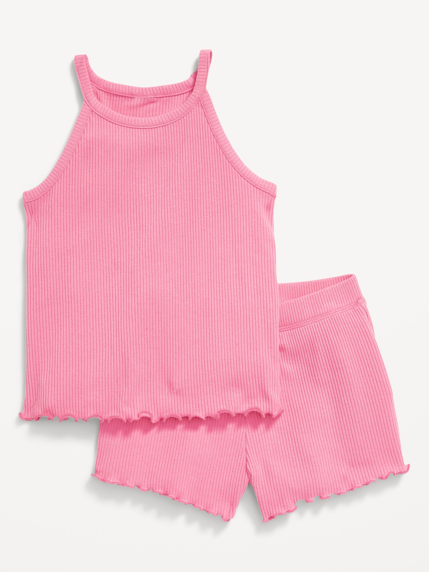 Printed RibKnit LettuceEdge Tank & Shorts Set for Toddler Girls Old