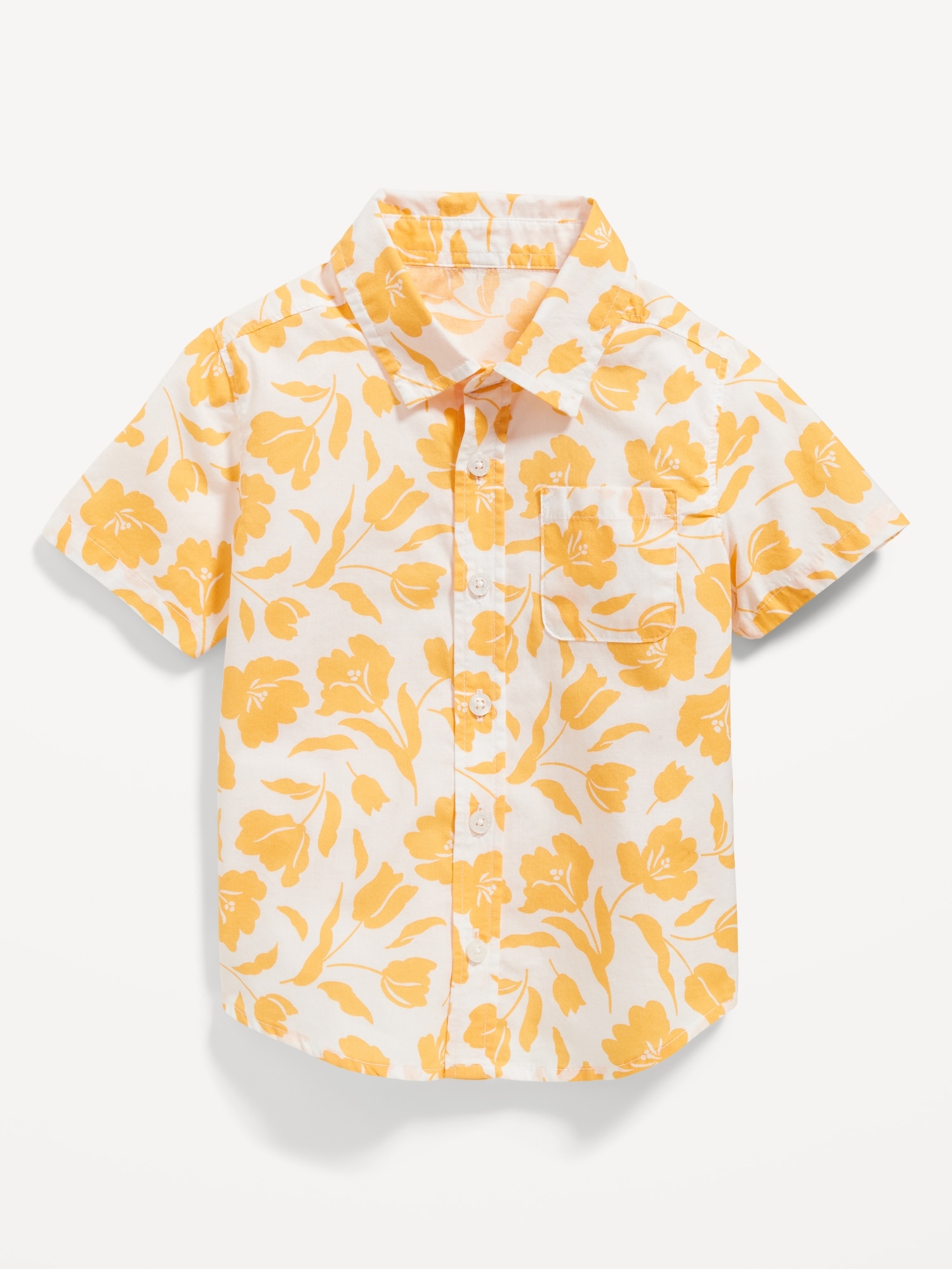 Old Navy Short-Sleeve Printed Poplin Shirt for Toddler Boys yellow. 1