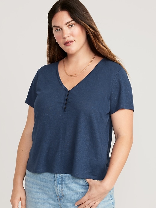 Image number 5 showing, Linen-Blend V-Neck Henley T-Shirt