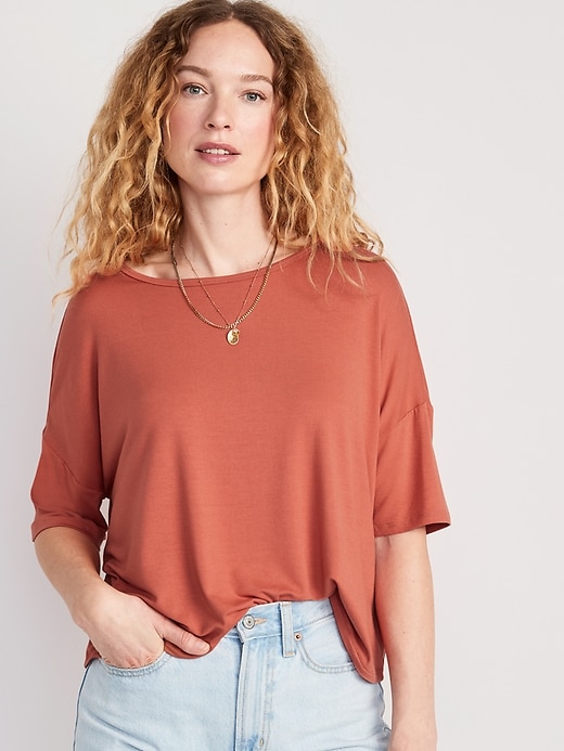 Image number 1 showing, Short-Sleeve Luxe Oversized Crop T-Shirt