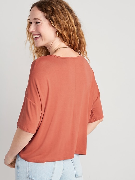 Image number 2 showing, Short-Sleeve Luxe Oversized Cropped T-Shirt for Women