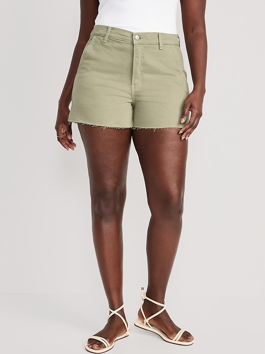 Image number 5 showing, Higher High-Waisted Sky-Hi A-Line Cut-Off Workwear Jean Shorts -- 3-inch inseam