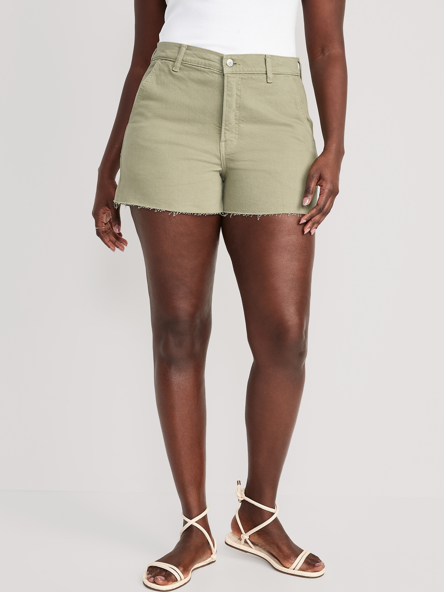 Higher High-Waisted Sky-Hi A-Line Cut-Off Workwear Jean Shorts for