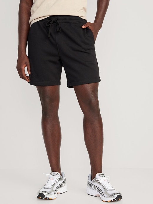 View large product image 1 of 3. Garment-Washed Fleece Sweat Shorts -- 7-inch inseam