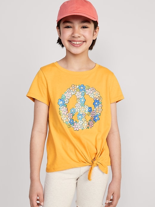 View large product image 1 of 3. Short-Sleeve Graphic Front Tie-Knot T-Shirt for Girls