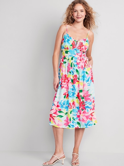 Image number 1 showing, Fit & Flare Floral Smocked Midi Cami Dress for Women