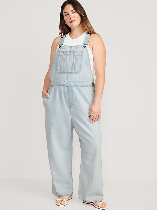 Image number 7 showing, Baggy Wide-Leg Non-Stretch Jean Overalls