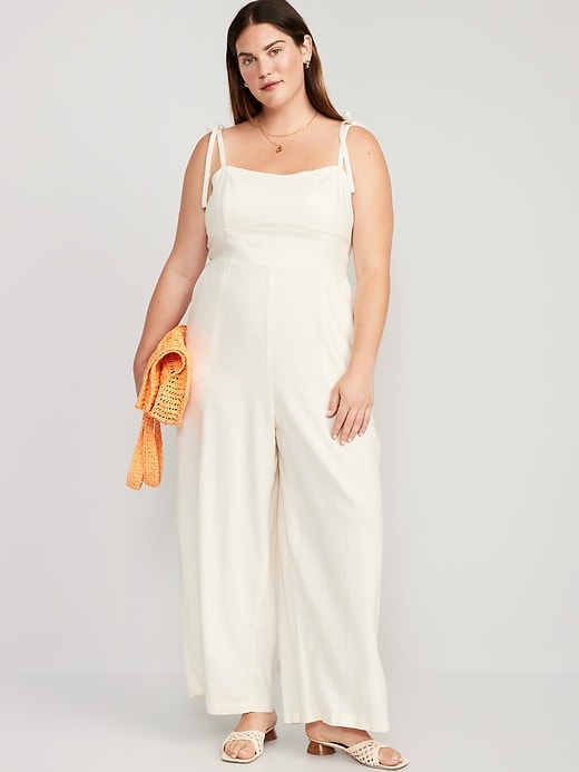 Image number 6 showing, Linen-Blend Tie-Shoulder Corset Cami Jumpsuit