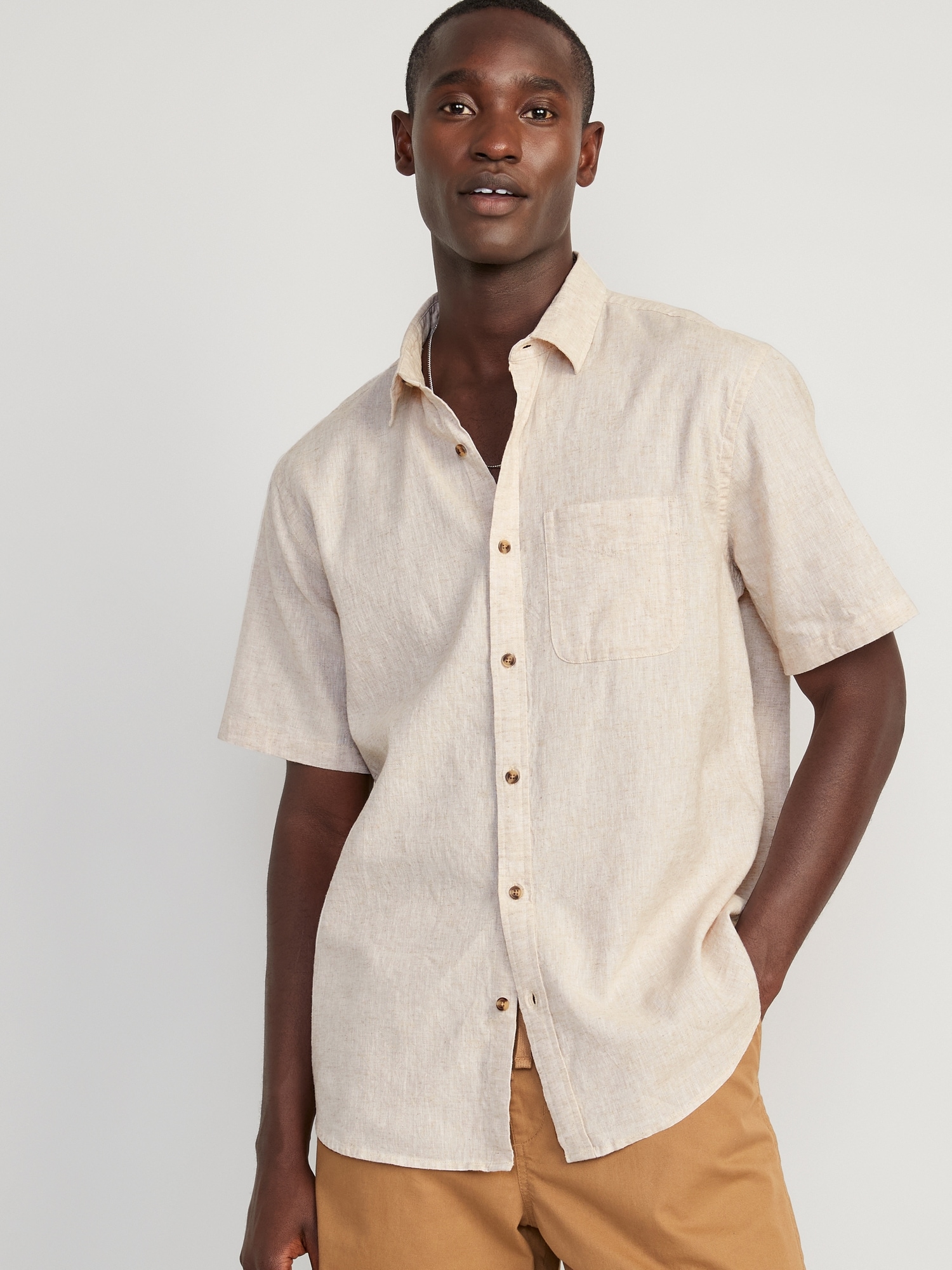 Regular-Fit Everyday Short-Sleeve Linen-Blend Shirt for Men