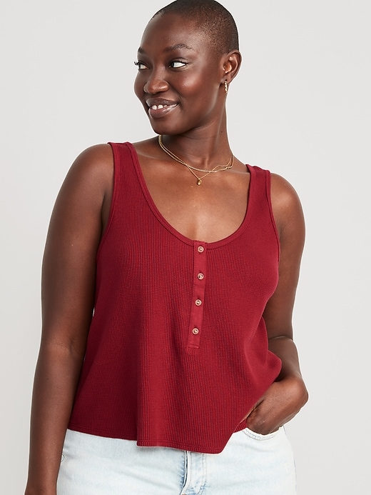 Image number 5 showing, Thermal-Knit Cropped Henley Tank Top