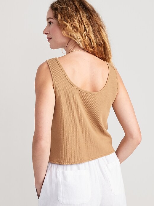 Thermal-Knit Cropped Henley Tank Top | Old Navy