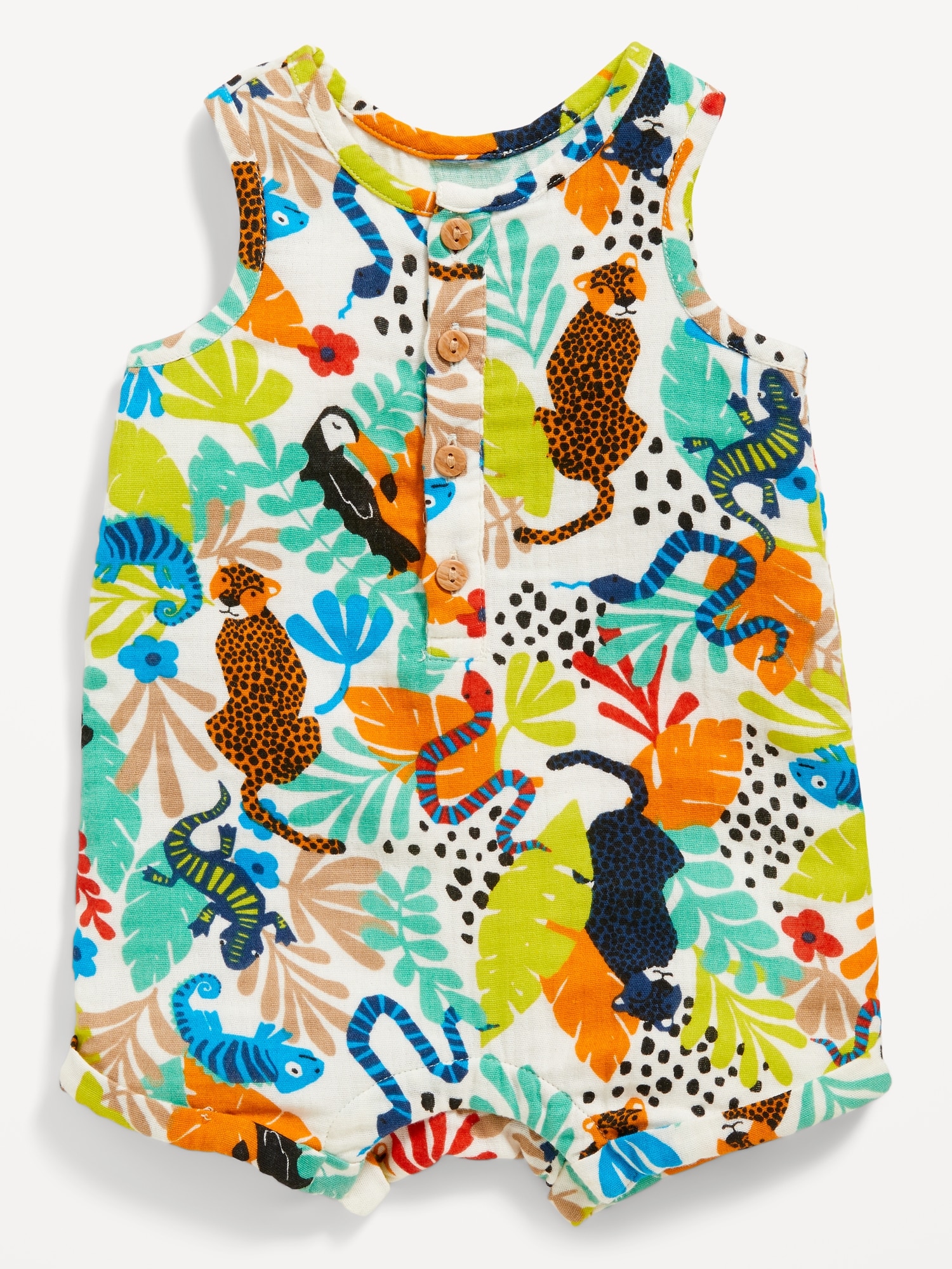 Unisex Printed Sleeveless Henley Romper for Baby | Old Navy