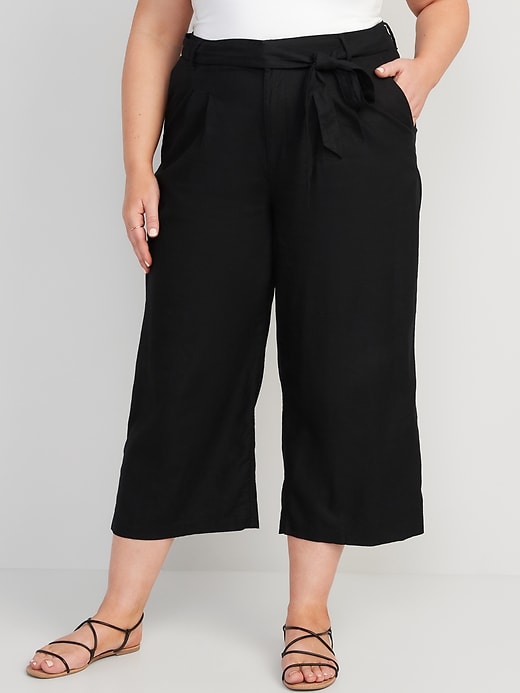 High-Waisted Linen-Blend Cropped Wide-Leg Pants for Women | Old Navy