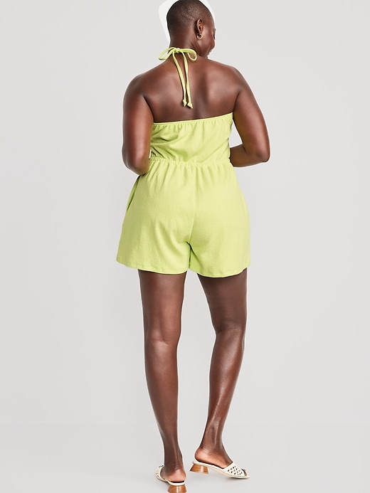Image number 6 showing, Textured O-Ring Halter Romper -- 3.5-inch inseam