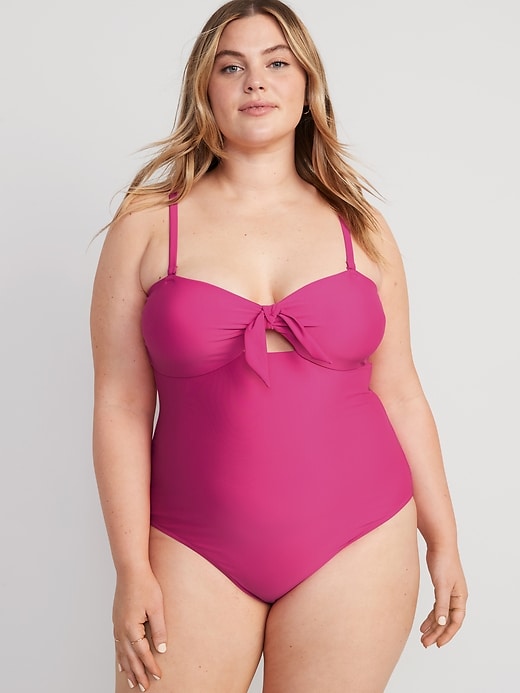 Image number 7 showing, Tie-Front Keyhole Bandeau-Style One-Piece Swimsuit