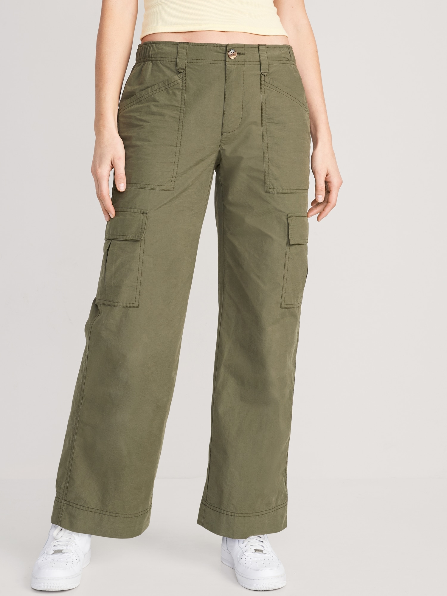 Adjustable Straight Fit Cargo Pants,Women's Casual Loose High