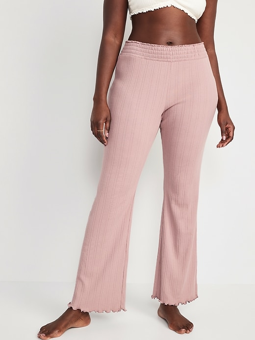 Image number 5 showing, High-Waisted Pointelle-Knit Boot-Cut Pajama Pants