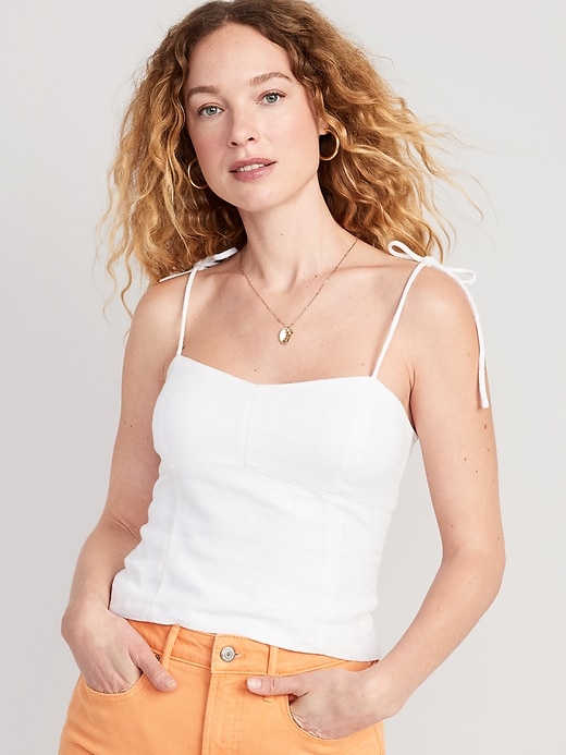 Image number 1 showing, Fitted Linen-Blend Crop Top