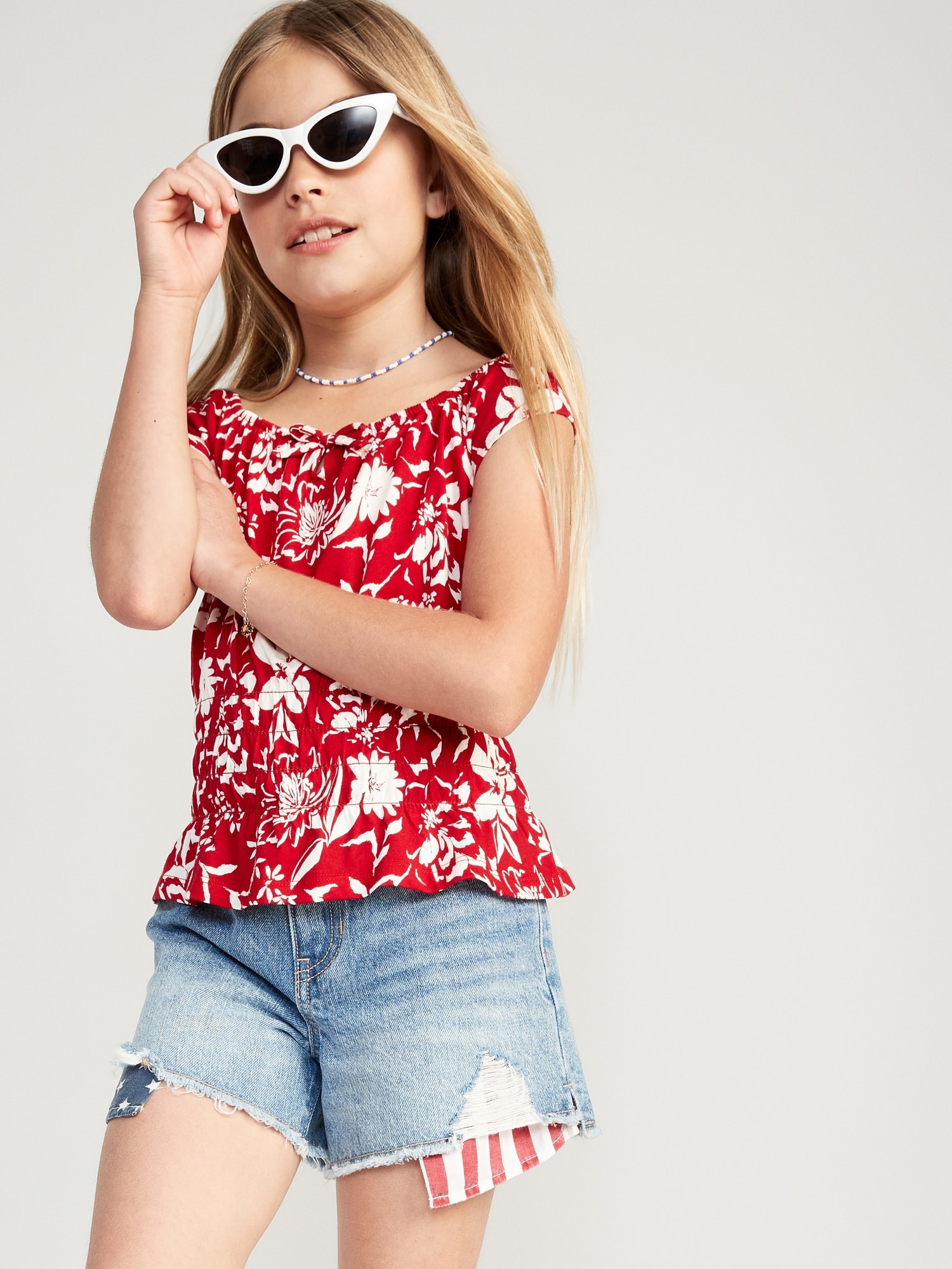 High Waisted Exposed Printed Pocket Jean Shorts For Girls Old Navy 5931